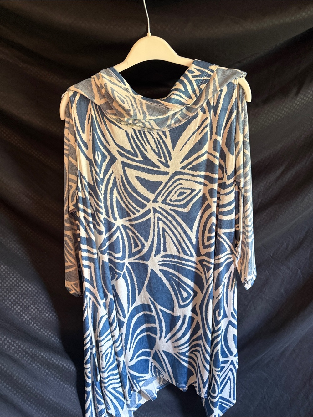 Asymmetrical Blue & White Printed Women's Dress - Layered Tunic Style - Picture 2 of 4